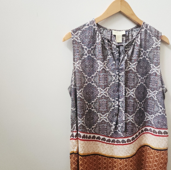 Cynthia Rowley Sleeveless Printed Tank Top Large Boho Border Print - Picture 3 of 9